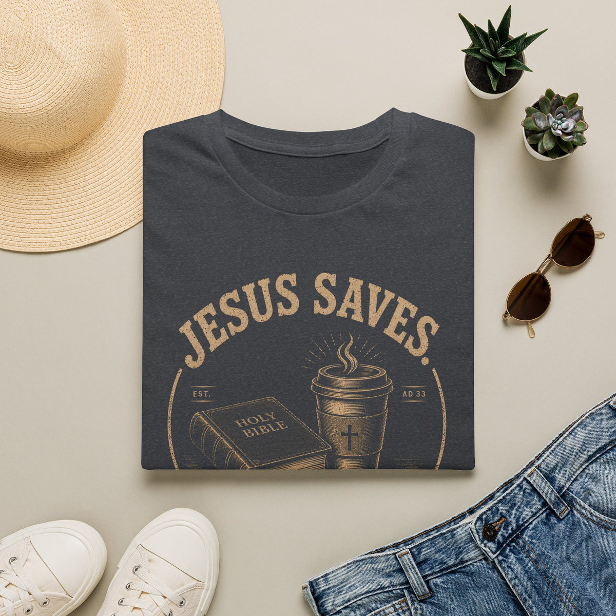 Jesus Saves. Coffee T-Shirt